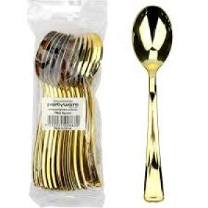 100 Disposable Gold Plated Take Away Party Spoon