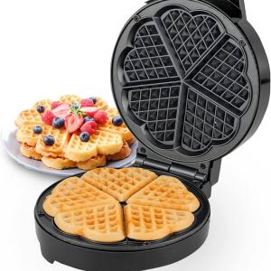 1000W Waffle Maker 5 Heart-Shaped Waffles Electric Waffler Griddle Iron