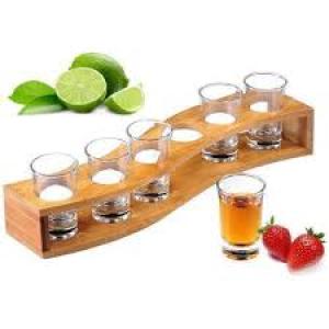 6 Hole Bamboo Tequila Shot Glass Rack Holder