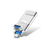 128GB USB 2.0 + 8 Pin + Mirco USB Android IPhone Computer Dual-use Metal Flash Drive (Silver)