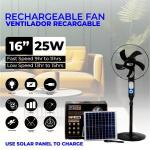 16" -3 In 1 Rechargeable Fan +Solar Panel+Bulb +USB+Remote