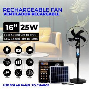 16" -3 In 1 Rechargeable Fan +Solar Panel+Bulb +USB+Remote