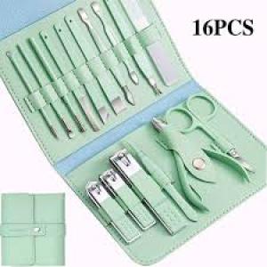 16PCS Stainless Steel Nail Care Tool Set - Green