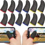 18-Pin Carbon Fiber Finger Sleeves for PUBG Mobile Games Contact Screen Finger Sleeves Black & Yellow12 Pcs