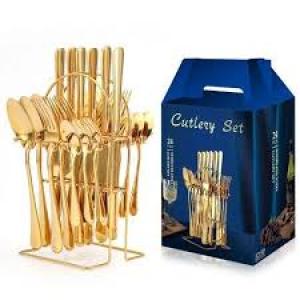 24 Pcs Gold Plated Stainless Steel Cutlery Set And Free Gift