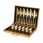 24 Pcs Gold Plated Stainless Steel Spoon & Fork SET & RACK.