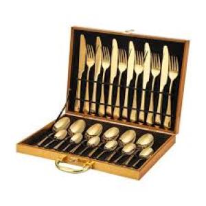 24 Pcs Gold  Stainless Steel Cutlery Set & Free Spoon Set