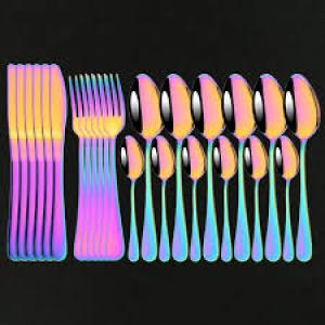 24 Pcs Rainbow Plated Stainless Steel Cutlery Set -with RACK