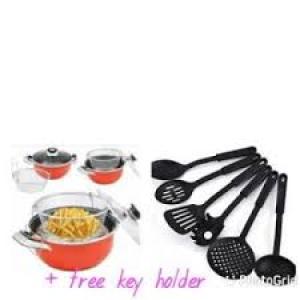 Non-Stick Deep Fryer 3 In 1+6pcs  Cooking Spoon+key Holder