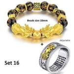 Pixiu Charms Ring Bracelet Set Chinese Feng Shui Amulet Brin