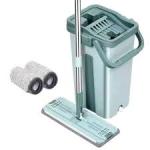 ROTATABLE FLAT SCRATCH MOP WITH SQUEEZE BUCKET AND EXTRA MICROFIBER PAD