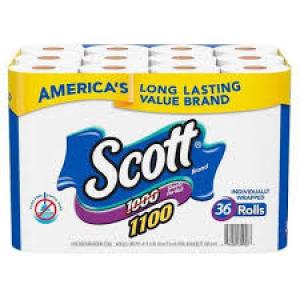 Scott Bath Toilet Tissue - 36 Rolls - 1100 Sheets Per Roll