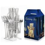 Silver Plated Stainless Steel Cutlery Set With Rack