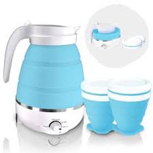 Travel Folding Electric Kettles Water Cups Portable Kit Blue