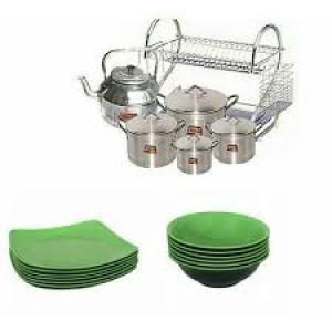 Trim Cooking Pots, Kettle, Plates Rack, Unbreakable Plates & Bowl