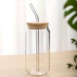 Unique Glass Cup With Bamboo Lid And Straw